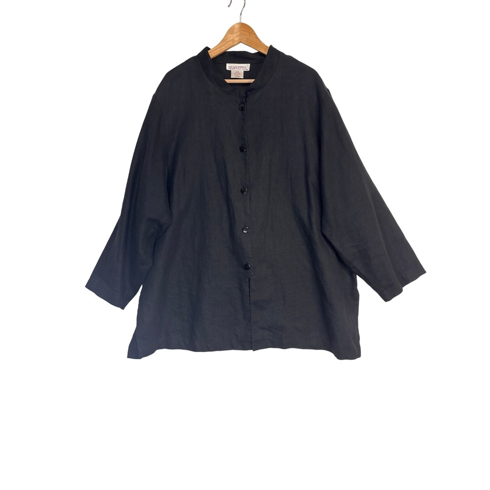 Silhouettes Linen Tunic Top Womens 24 Black Career Lagenlook Minimalist Classic - Picture 2 of 10